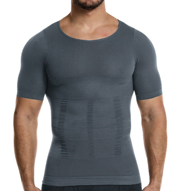 חולצת דחיסה אפורה לגברים לשיפור יציבה - BaseFit Shirt