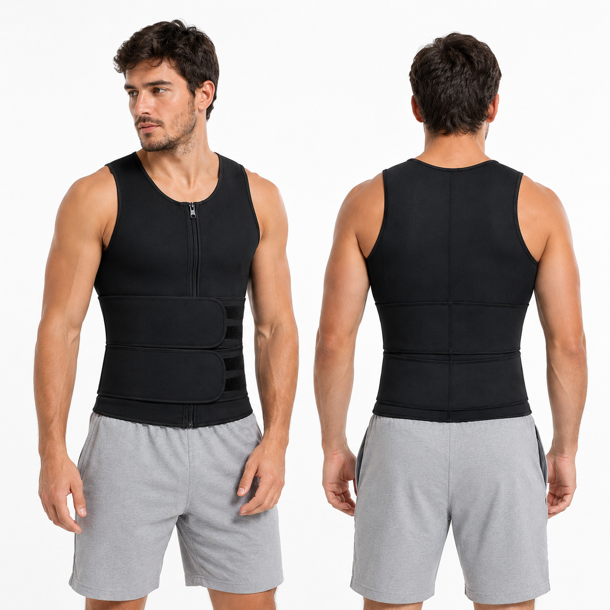 Base Vest Pro – גופיית יציבה לאימון שחורה, מבט קדמי ואחורי