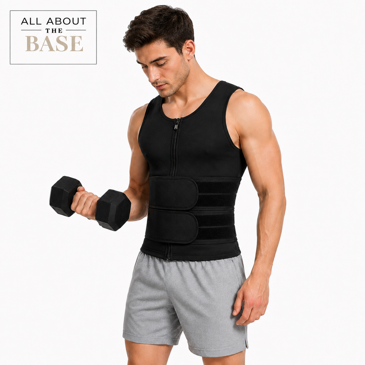 Base Vest Pro – גופיית יציבה לאימון שחורה עם רצועות הידוק כפולות ורוכסן קדמי